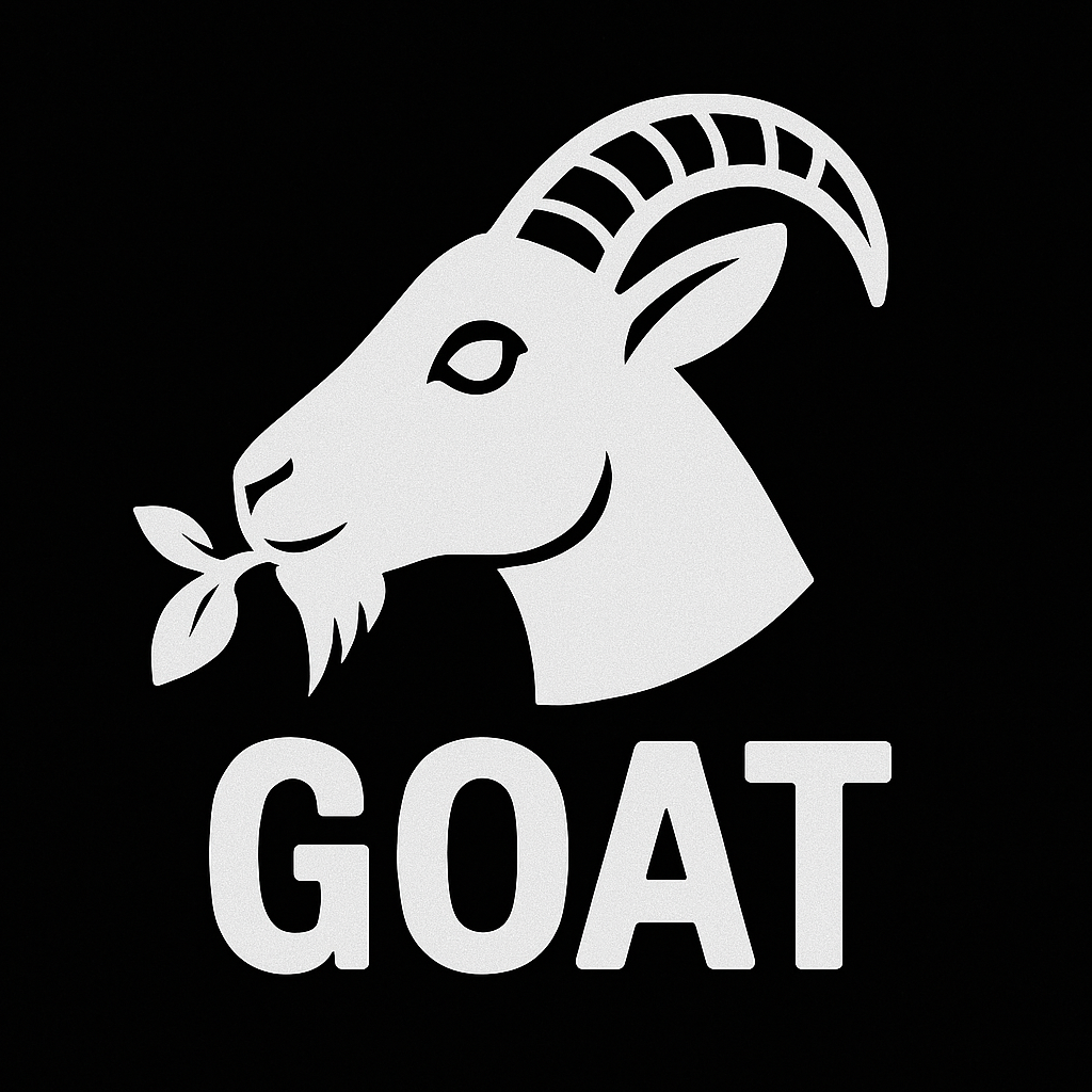 GOAT-Logo mit Blatt im Maul